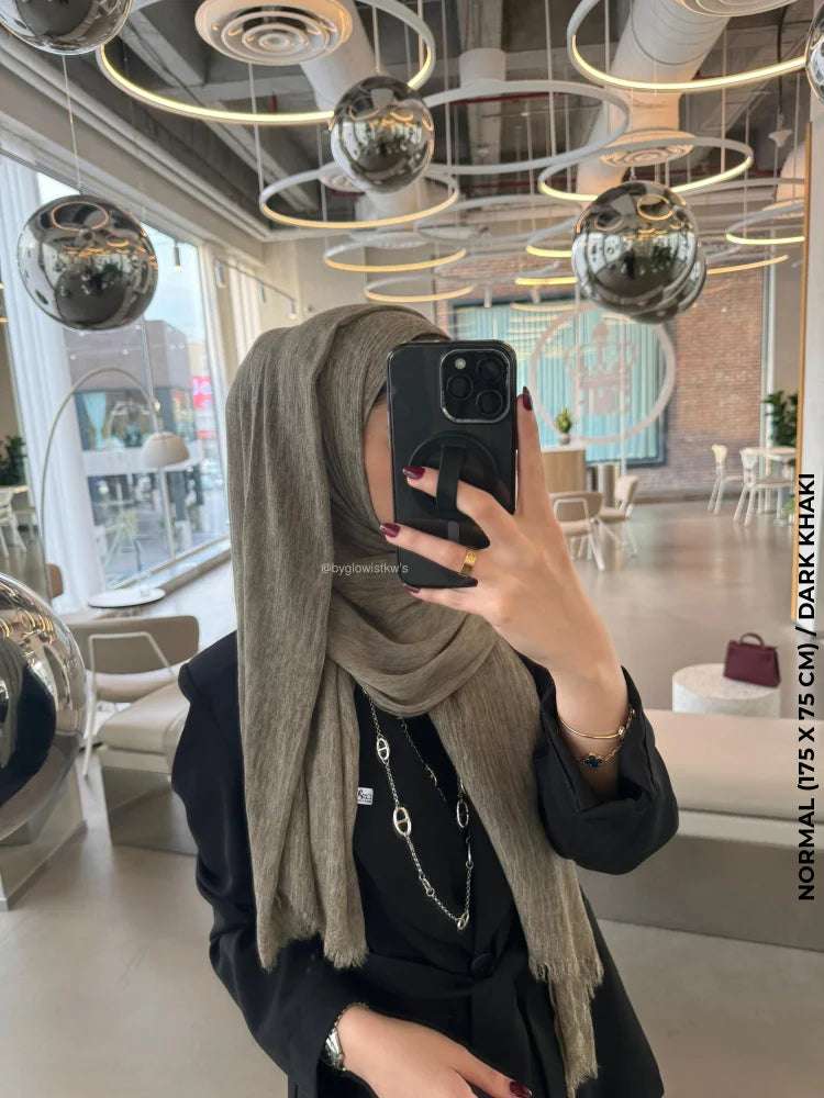 Linen Kresha Thailendi Shawl | خام تهايلندي او كريشا شال Normal (175 X 75 Cm) / Dark Khaki Scarf