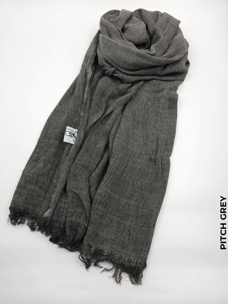 Linen Kresha Thailendi Shawl | خام تهايلندي او كريشا شال Pitch Grey Scarf