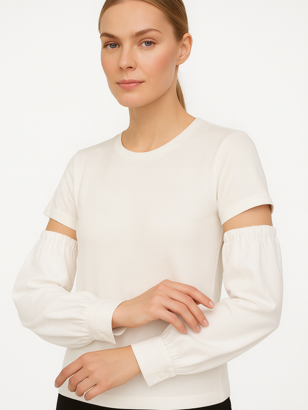 أكمام كتان مع زر