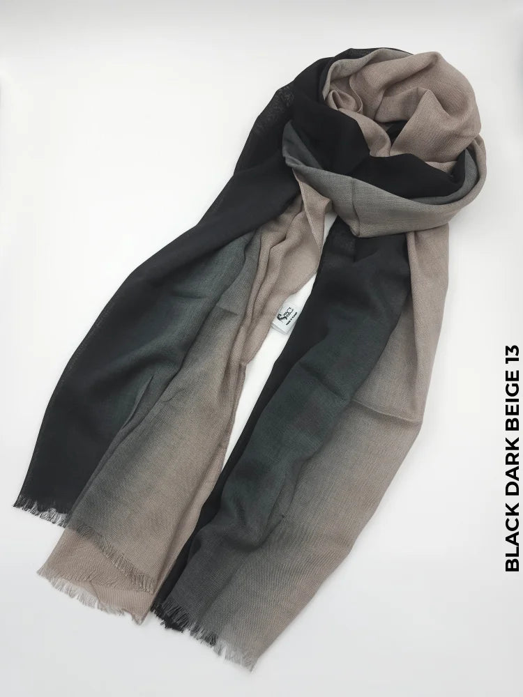 Shaded Ombre Premium Scarf Black Dark Beige 13 Linen