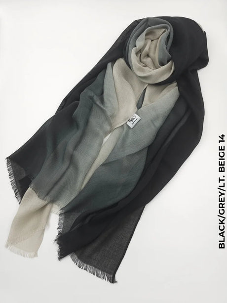 Shaded Ombre Premium Scarf Black/Grey/Lt. Beige 14 Linen