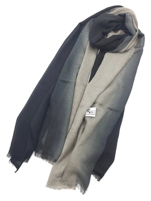 Shaded Ombre Premium Scarf Black Grey Beige 9 Linen