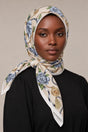Silk Blue Rose Murabba Scarf, 90×90 cm square hijab in Kuwait — closeup portrait