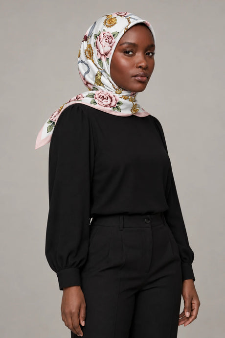 Silk Blush Rose Murabba Scarf, 90×90 cm square hijab in Kuwait — portrait portrait