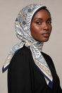 Silk Ivory Baroque Murabba Scarf, 90×90 cm square hijab in Kuwait — closeup portrait