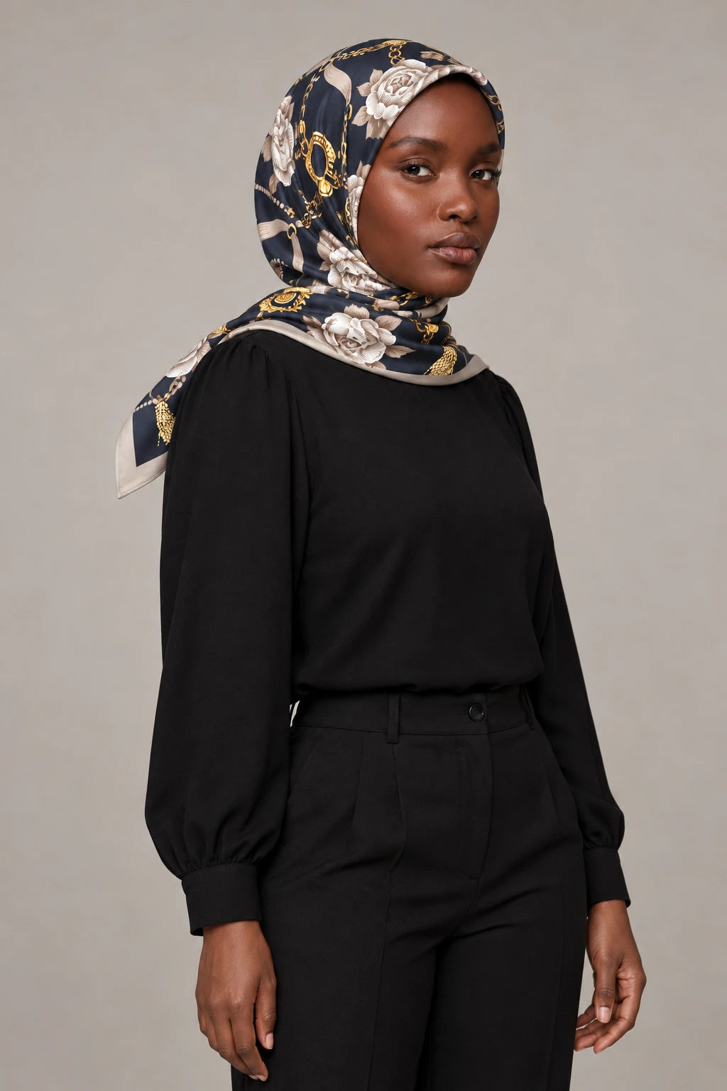 Silk Ivory Rose Murabba Scarf, 90×90 cm square hijab in Kuwait — portrait portrait