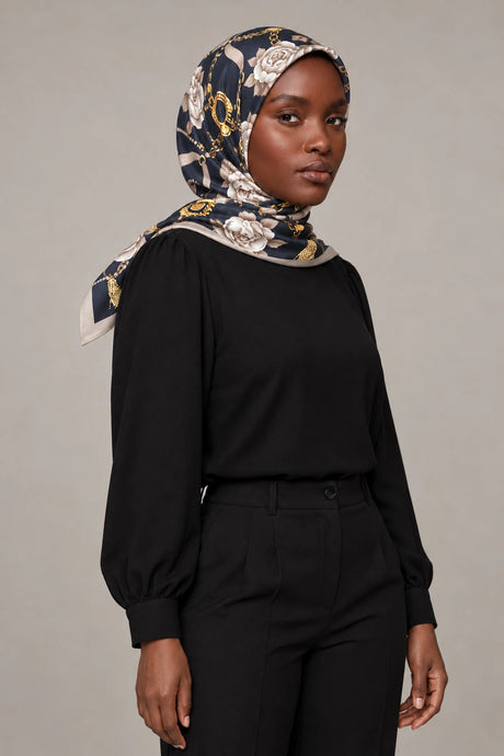 Silk Ivory Rose Murabba Scarf, 90×90 cm square hijab in Kuwait — portrait portrait