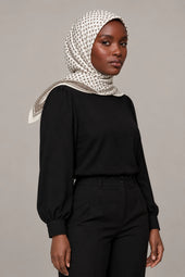Silk Mocha Cross Murabba Scarf, 90×90 cm square hijab in Kuwait — portrait portrait