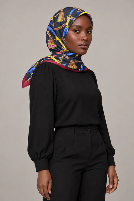 Silk Royal Tassel Murabba Scarf, 90×90 cm square hijab in Kuwait — portrait portrait