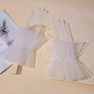 Faux pearl decor mesh gloves 3 style