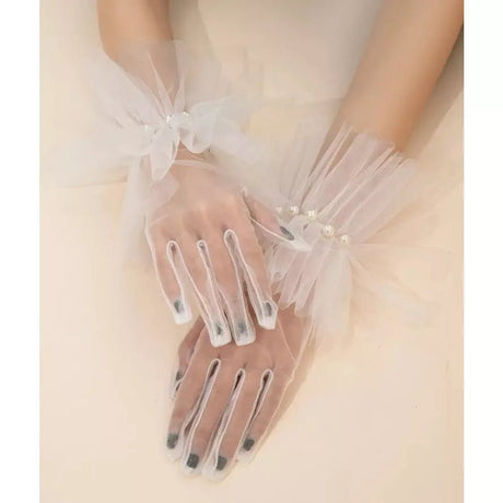 Faux pearl decor mesh gloves 3 style