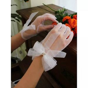 Faux pearl decor mesh gloves 3 style