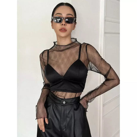 Mesh Top with Lining Without Bra