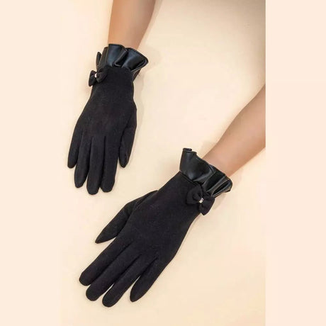 Leather bow decor for winter gloves