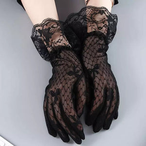 Black white mesh gloves for women