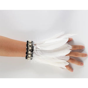 White feather wrist cuff with faux pearl