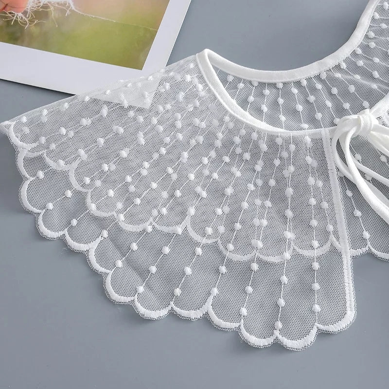 Women white embroidery detachable dot collar