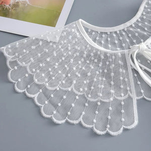 Women white embroidery detachable dot collar