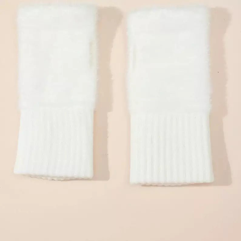 Fuzzy Fingerless Gloves for Women | Solid Winter Gloves | 2 Color