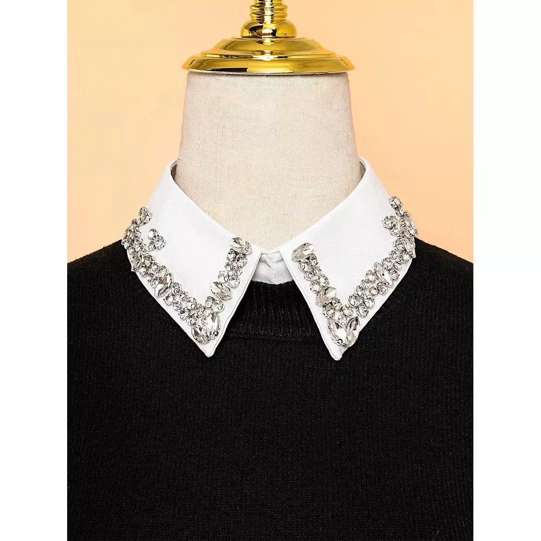 Rhinestone Dickey Collar | White