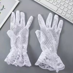 Black white mesh gloves for women