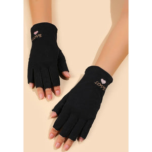 Letter embroidered fingerless gloves