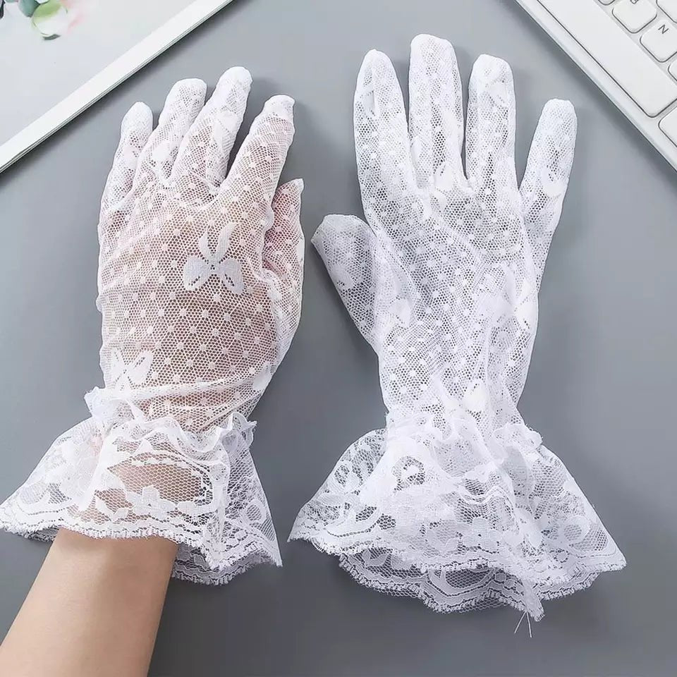 Black white mesh gloves for women