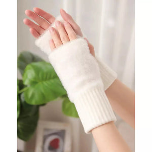 Fuzzy Fingerless Gloves for Women | Solid Winter Gloves | 2 Color