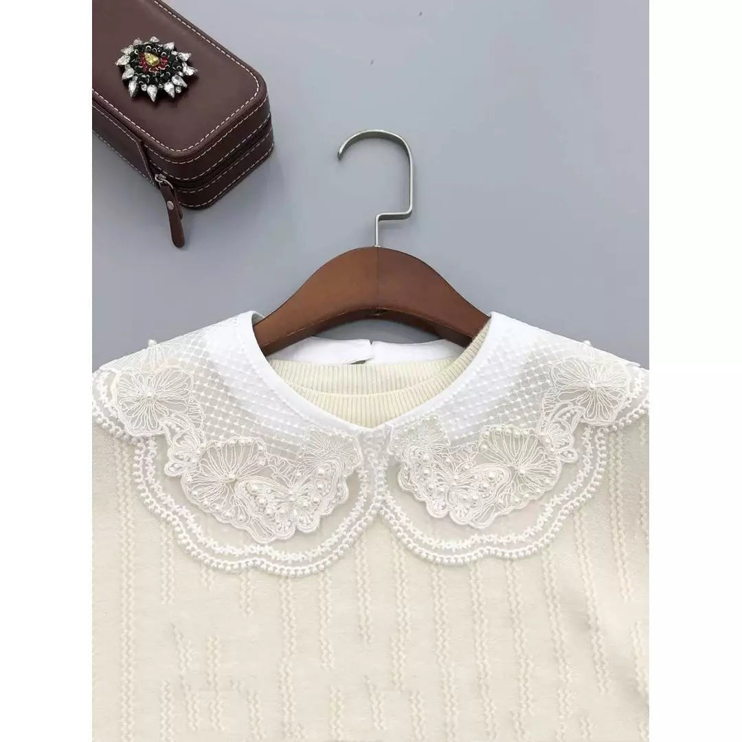 Embroidery Dickey Collar | White | Butterfly Design