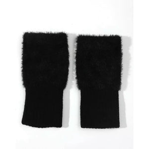 Fuzzy Fingerless Gloves for Women | Solid Winter Gloves | 2 Color