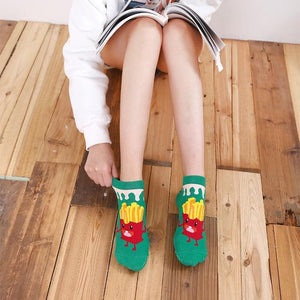 5 Pairs Funny Cartoon Burger Fries Cotton Ankle Socks Pack