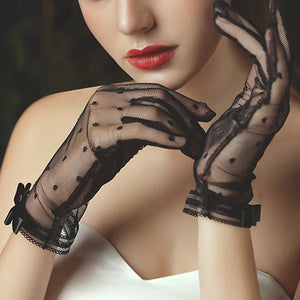 Transparent Polka dot black and white gloves for women