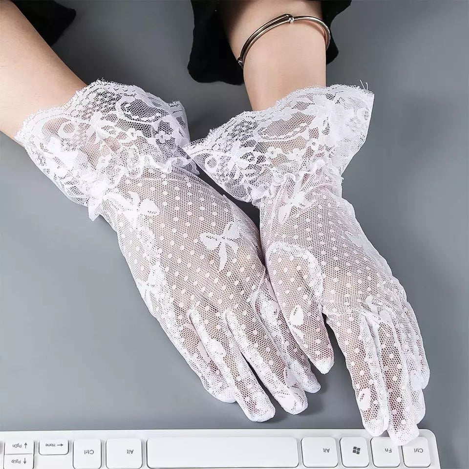 Black white mesh gloves for women