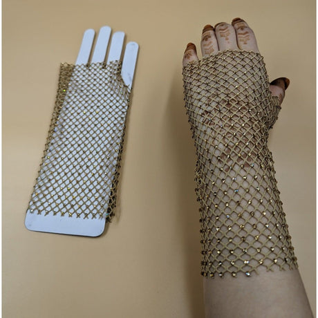 Fishnet Crystal Gloves for Women | Rhinestone Decor