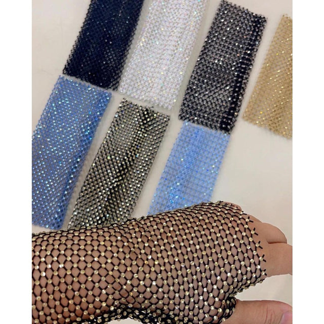 Fishnet Crystal Gloves for Women | Rhinestone Decor