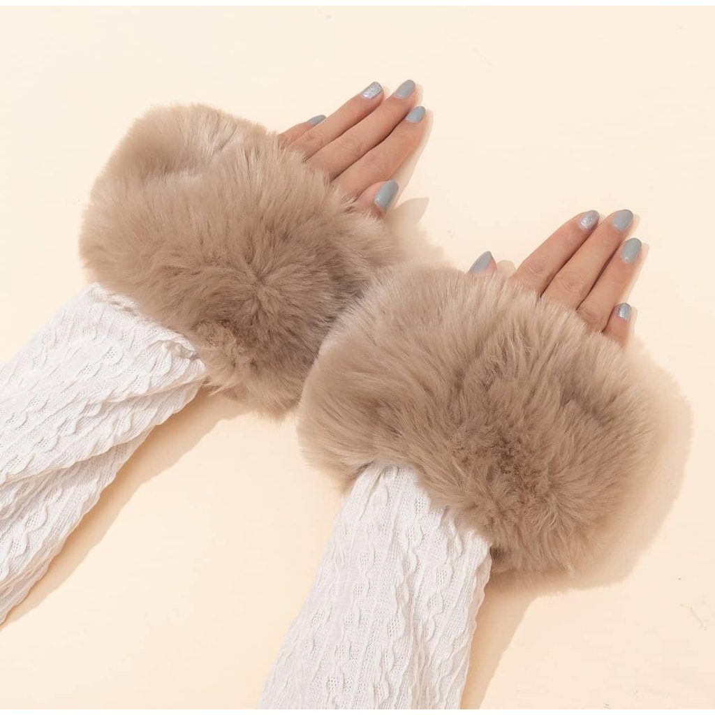 Fluffy Hand Cuff winter warm gloves fur