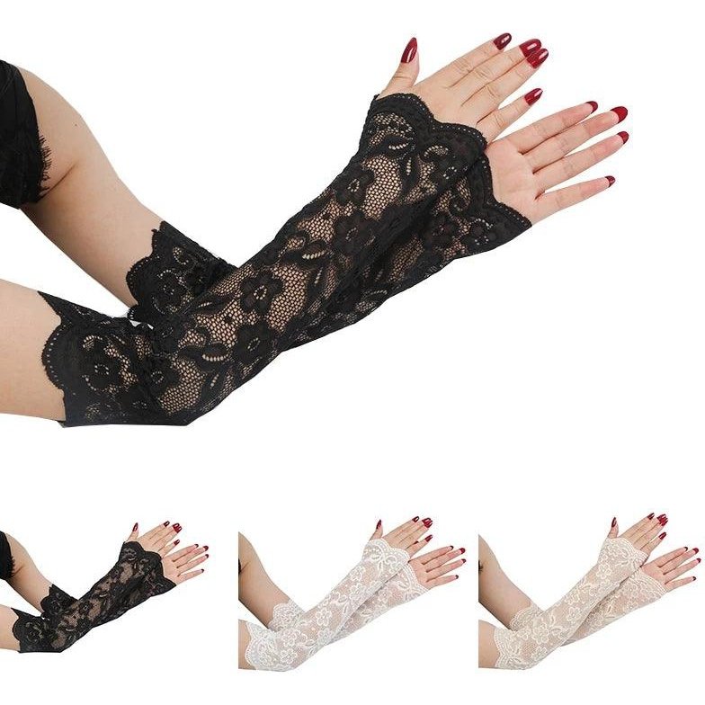 Lace gloves with floral design sleeves