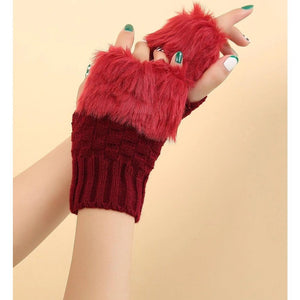 Trim Fluffy Knit Gloves Fingerless Winter gloves