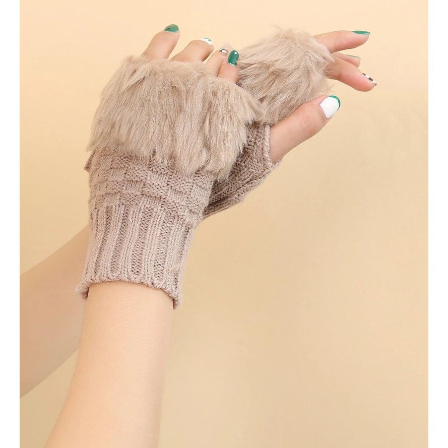 Trim Fluffy Knit Gloves Fingerless Winter gloves