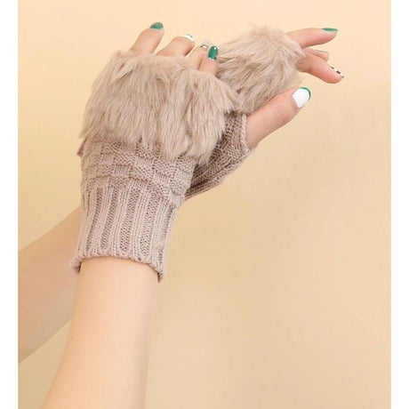 Trim Fluffy Knit Gloves Fingerless Winter gloves