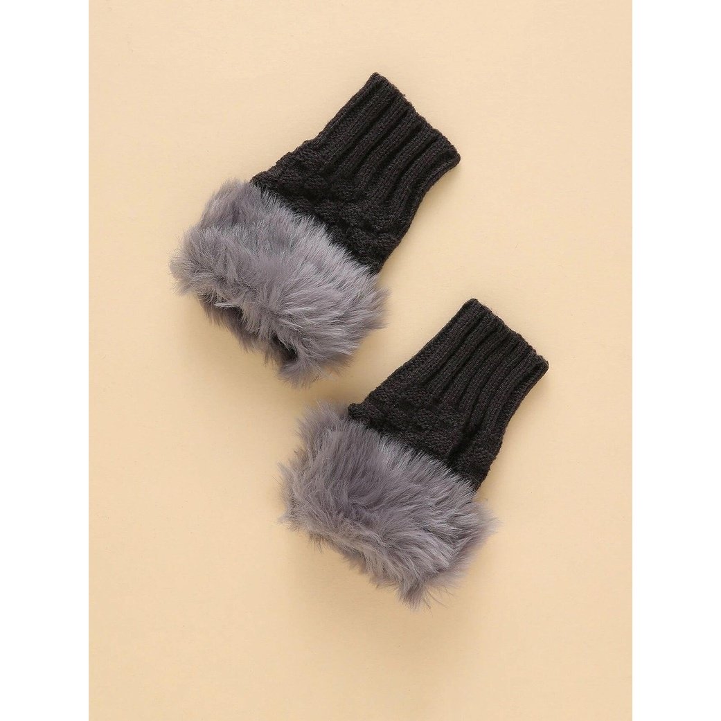 Trim Fluffy Knit Gloves Fingerless Winter gloves