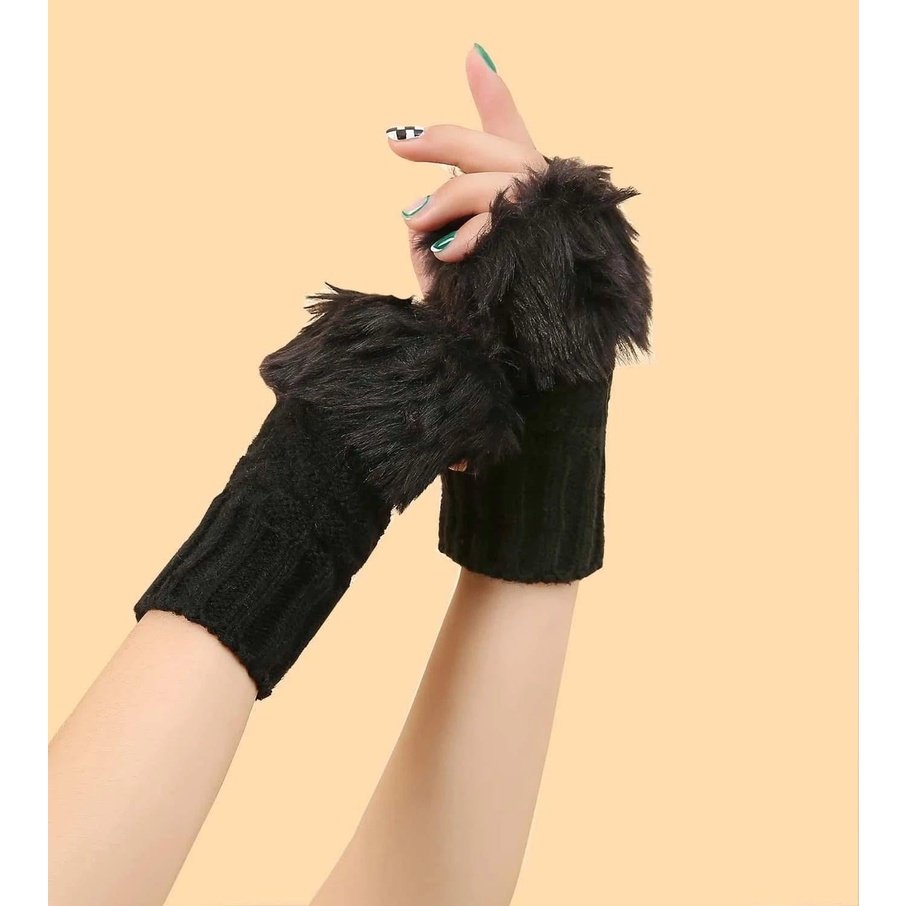 Trim Fluffy Knit Gloves Fingerless Winter gloves