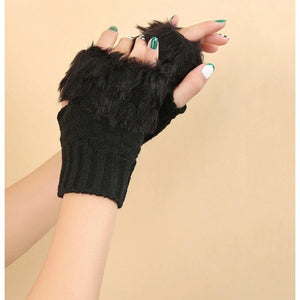 Trim Fluffy Knit Gloves Fingerless Winter gloves