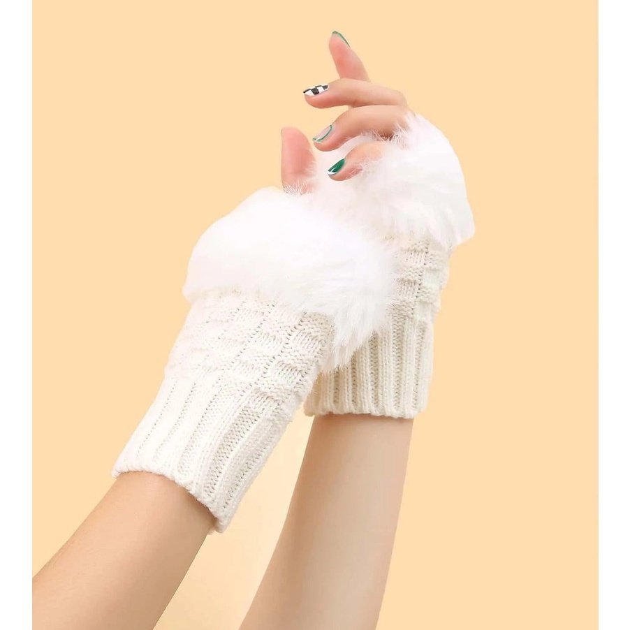 Trim Fluffy Knit Gloves Fingerless Winter gloves