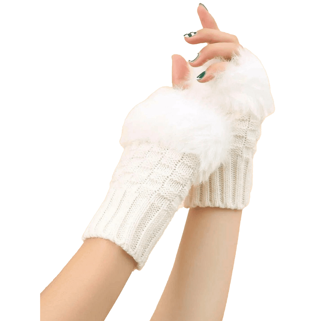 Trim Fluffy Knit Gloves Fingerless Winter gloves